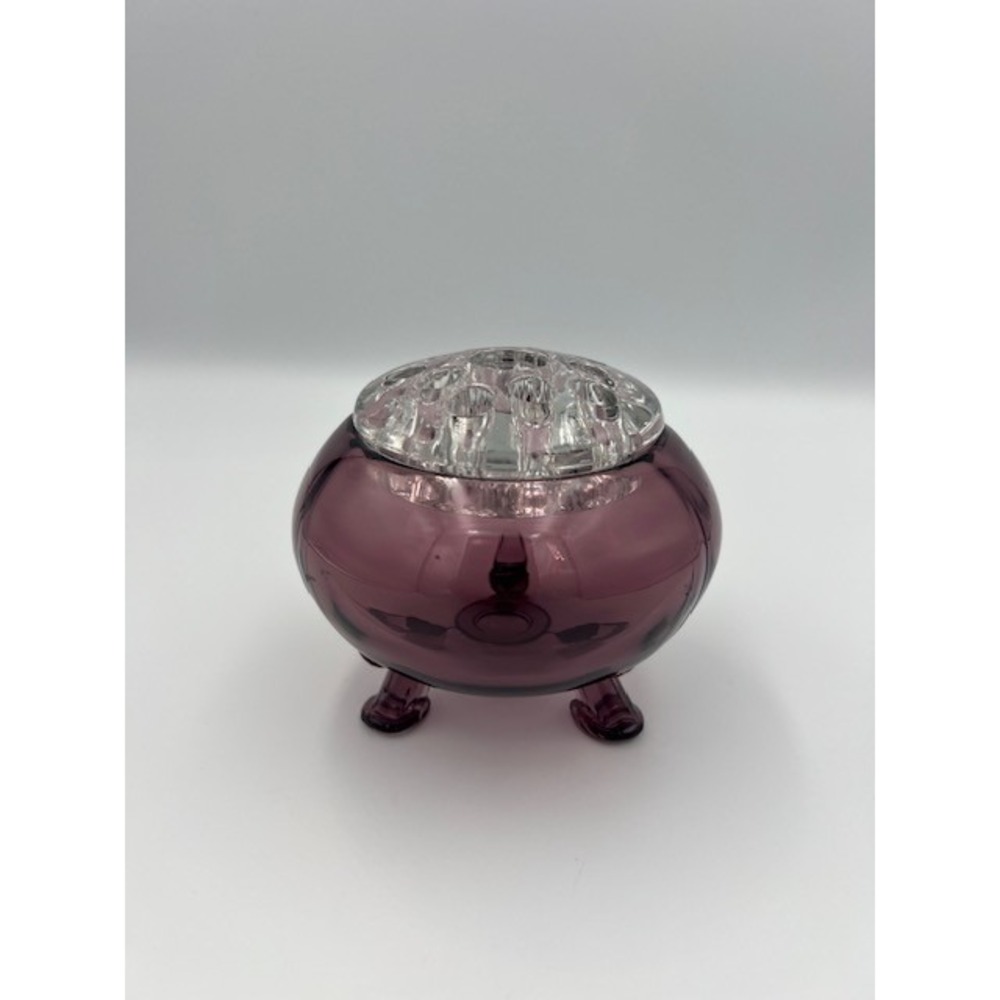 Vintage Viking Glass Amethyst Flowerlite Footed Rose Bowl Purple Art Glass